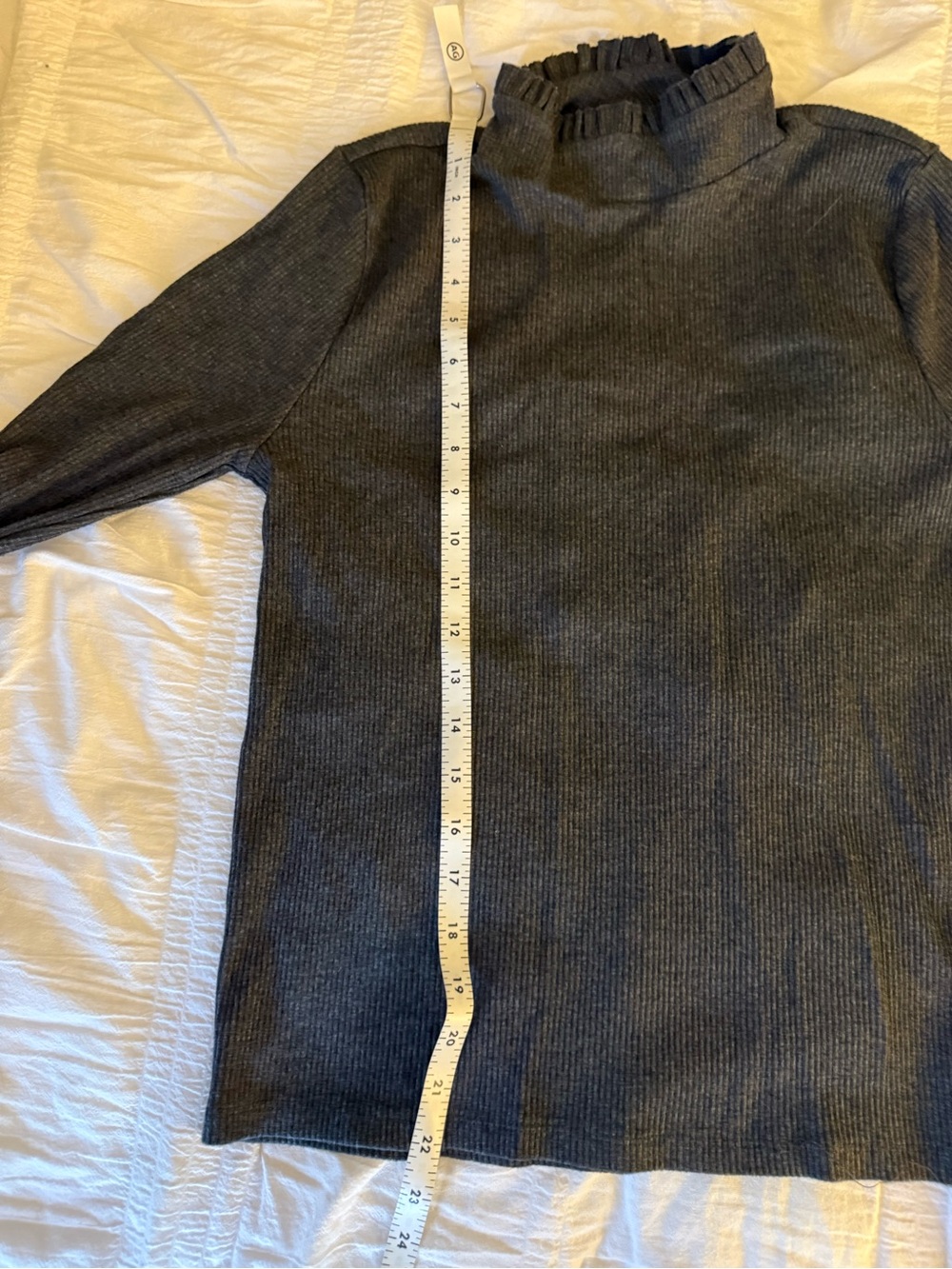 J. Crew Charcoal Rib Ruffle Mock Neck Slim fit Shirt Size Large - Picture 6 of 9